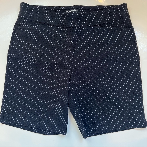 HILARY RADLEY Black/Navy Stretch Pull On Shorts Womens Larg Polka Dot Bermuda - Picture 1 of 7